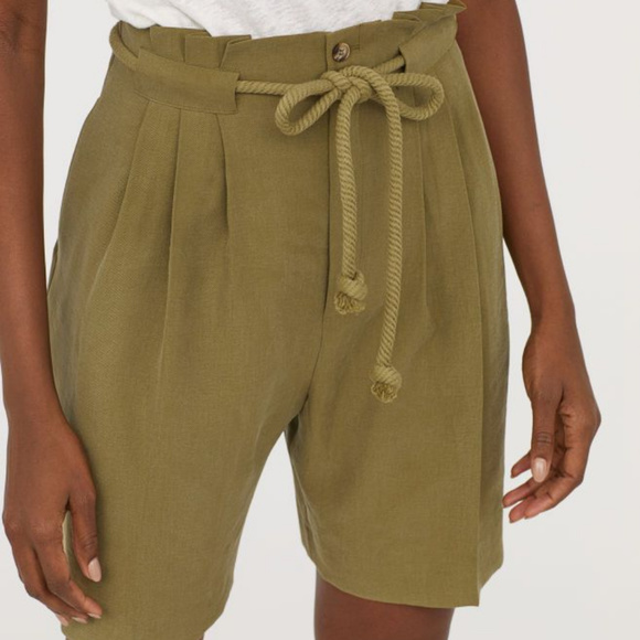 H&M Pants - H&M high waisted tie waist olive green shorts sz6
